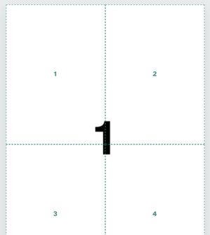 The N-up preview: a sheet split by dashed lines into four numbered zones — 1, 2 on the first row and 3, 4 on the second — over the page's own content