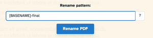 The Rename pattern box holding [BASENAME]-final above the blue Rename PDF button