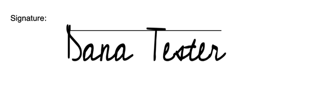 The signature drawn in cursive sitting on the form's Signature line