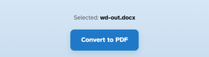 Selected: wd-out.docx above the blue Convert to PDF button